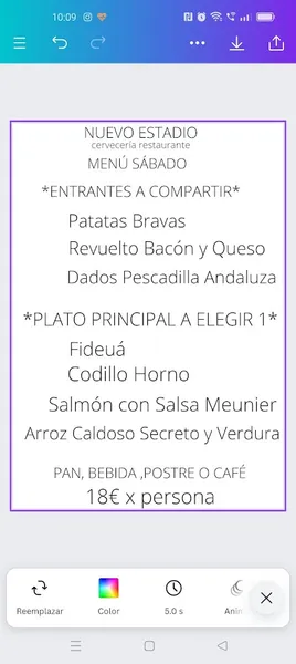 menu 2 of Restaurante Nuevo Estadio