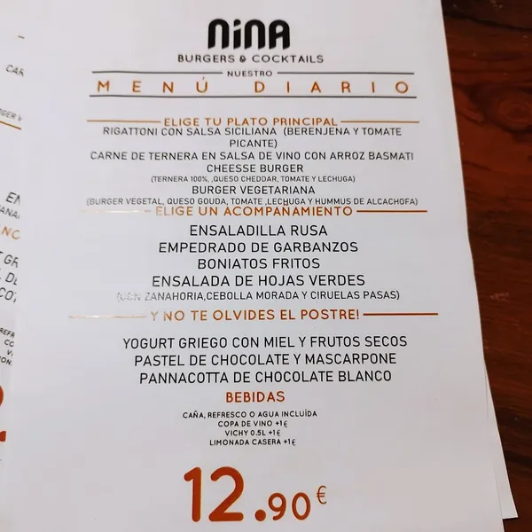 menu 0 of Nina Burgers and Cocktails