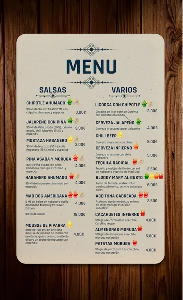 menu 0 of Shanty Town Madrid