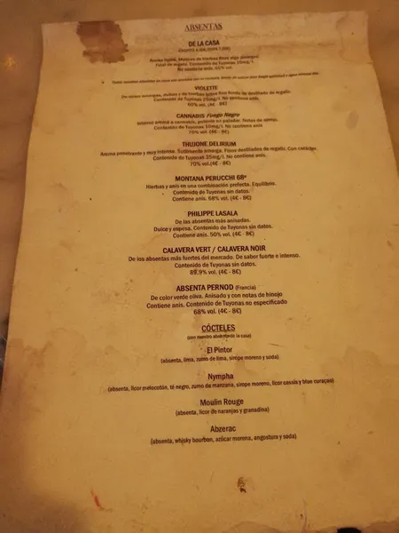 menu 2 of Absenta Bar