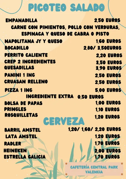 menu 1 of Cafetería Central Park Valencia