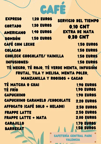 menu 2 of Cafetería Central Park Valencia