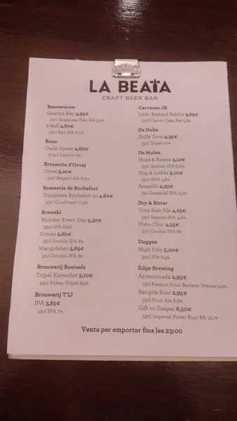 menu 0 of Bar La Beata