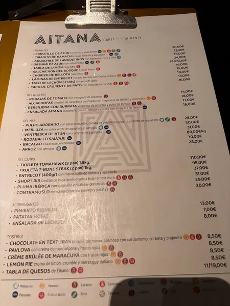 menu 0 of Aitana Donostia