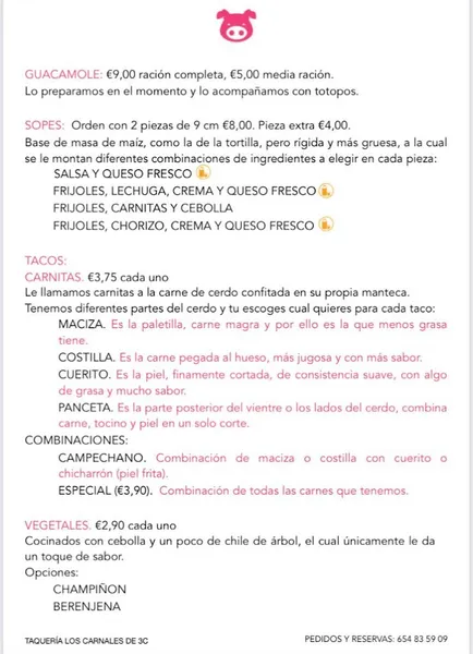 menu 0 of Taquería Los Carnales