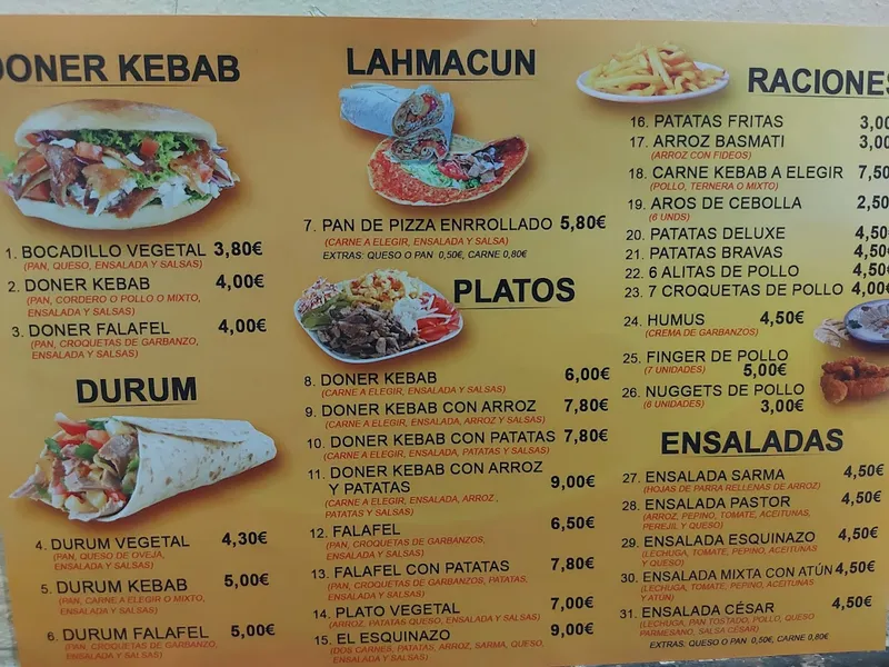 menu 2 of El Esquinazo Kebab