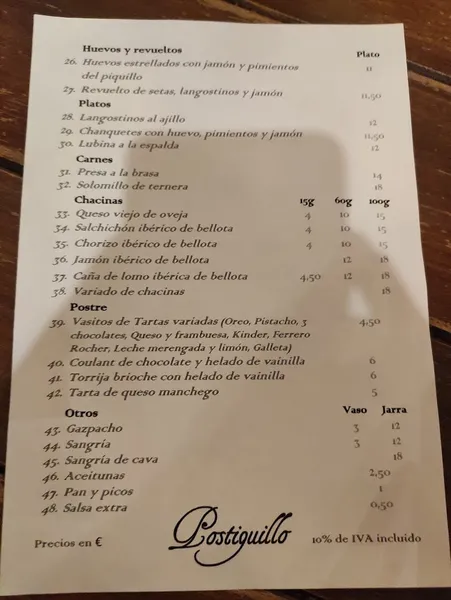 menu 2 of Bar Postiguillo Tapas