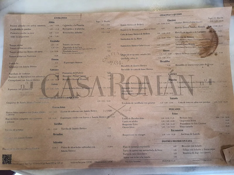menu 1 of Bar restaurante Casa Román