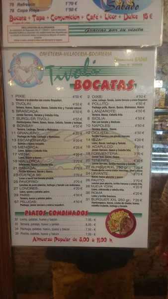 menu 0 of Cafetería Tívoli