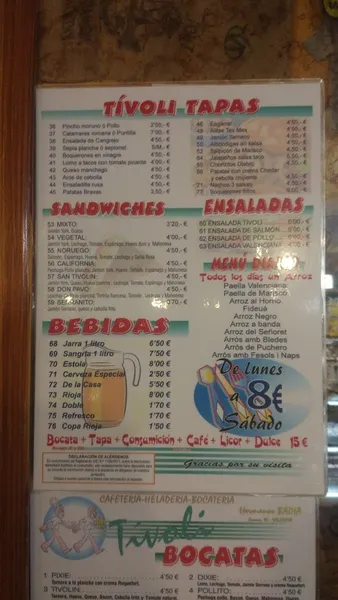 menu 1 of Cafetería Tívoli