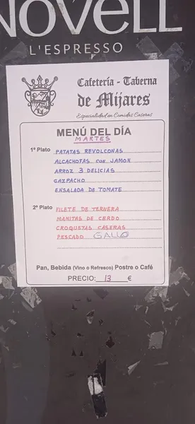 menu 0 of Cafetería de Mijares