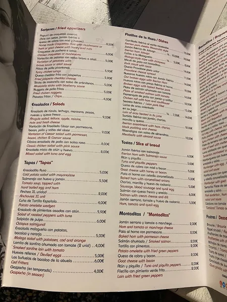 menu 0 of Bar Marbella La Polaca