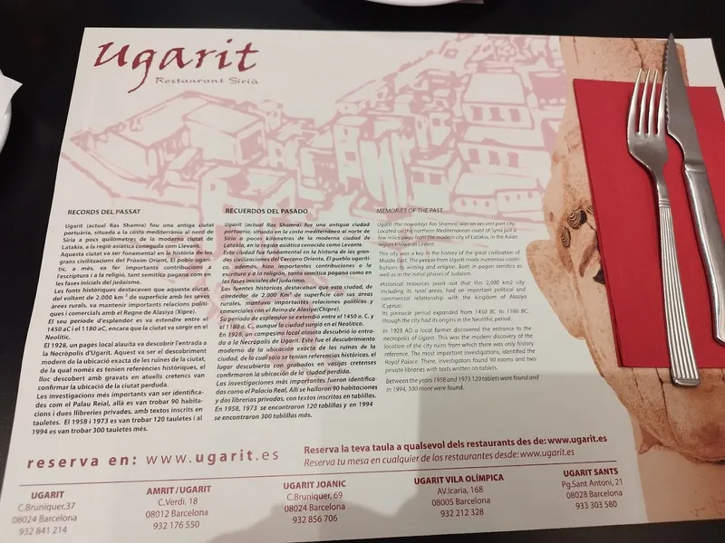 menu 0 of Ugarit Poblenou