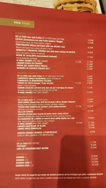 menu 1 of Ugarit Poblenou