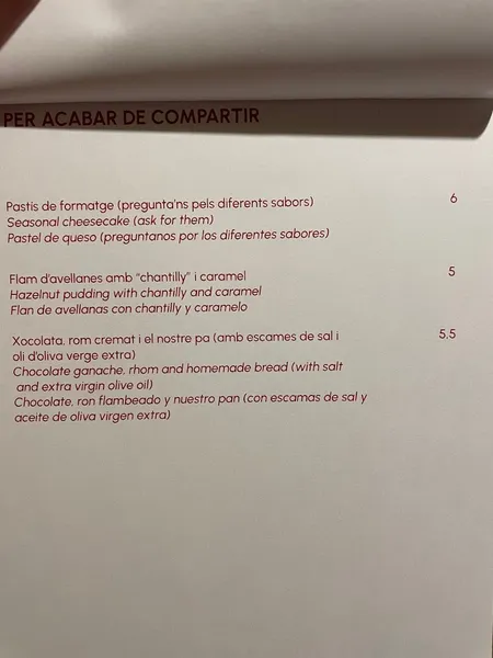 menu 0 of La Sosenga