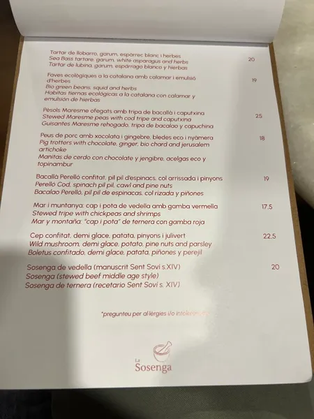 menu 1 of La Sosenga