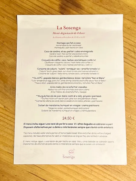 menu 2 of La Sosenga