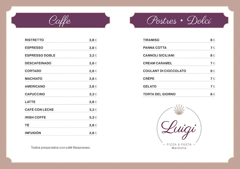 menu 0 of LUIGI MARBELLA