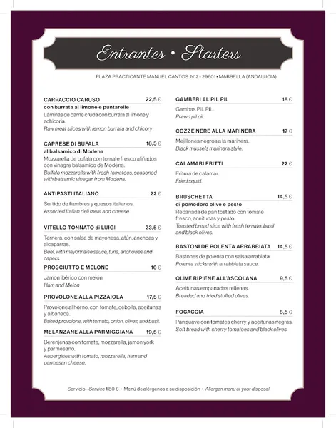 menu 1 of LUIGI MARBELLA