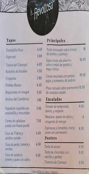 menu 0 of La Revoltosa Bar