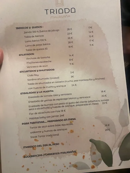 menu 0 of Triada Malasaña