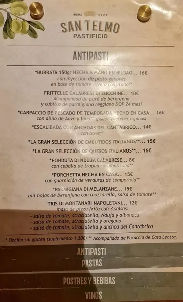 menu 1 of Restaurante San Telmo Pastificio