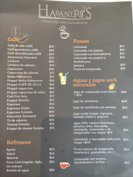 menu 0 of Habaneros - Cocina Yucateca y Mariscos