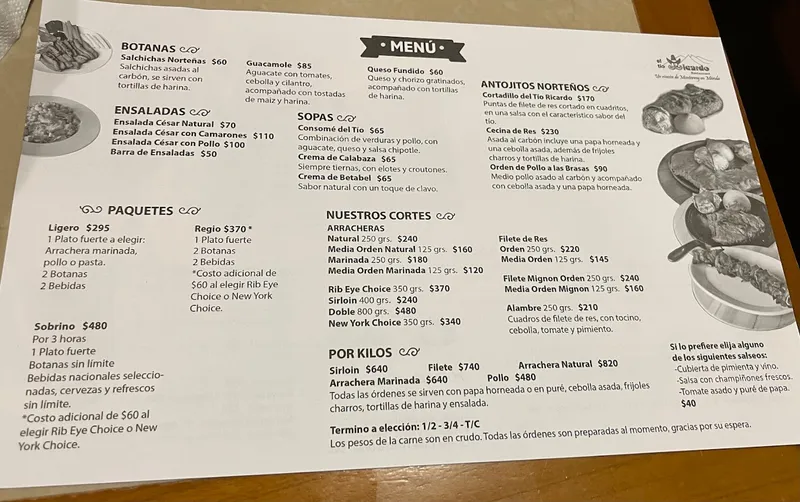 menu 0 of El Tio Ricardo