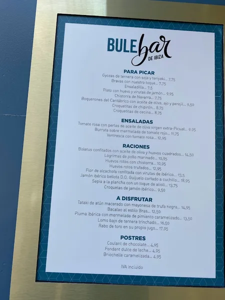 menu 0 of BuleBar de Ibiza