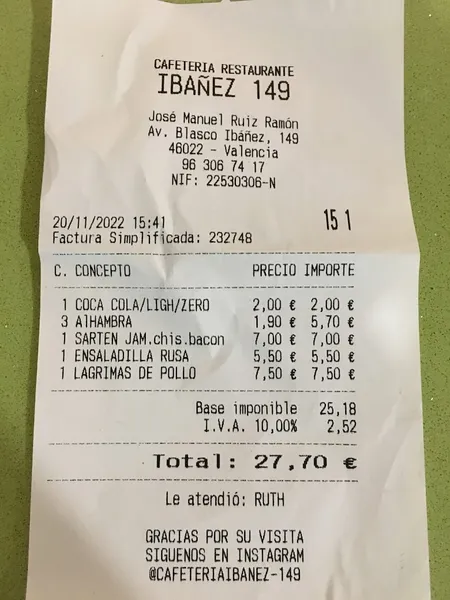 menu 2 of Cafetería Ibáñez 149