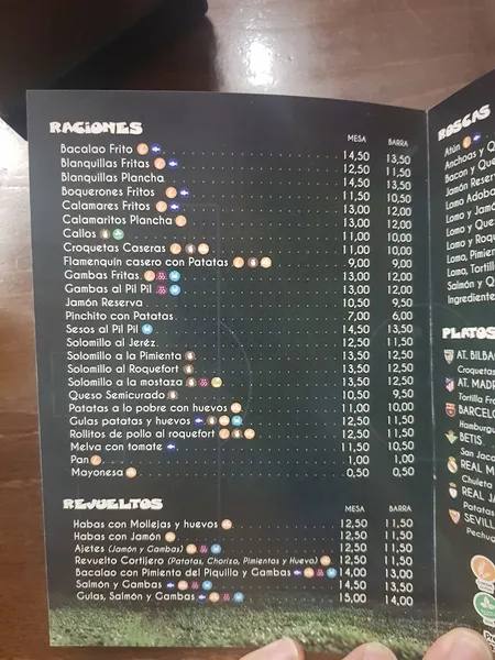 menu 1 of Mesón El Futbolista
