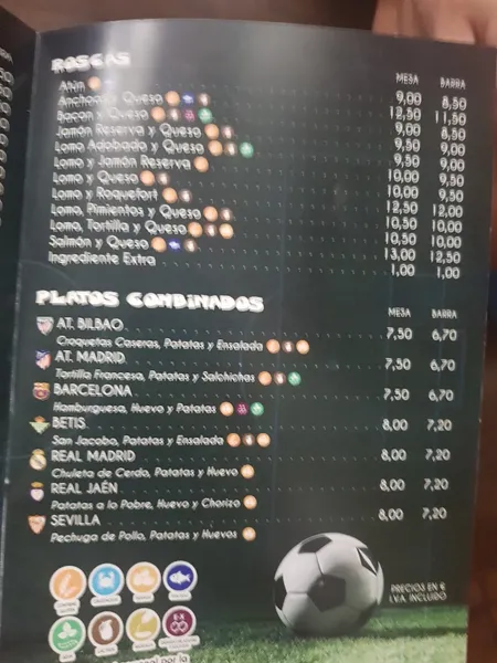 menu 2 of Mesón El Futbolista