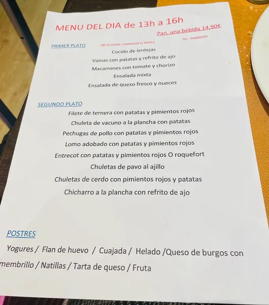 menu 1 of Bar restaurante GABIÑA