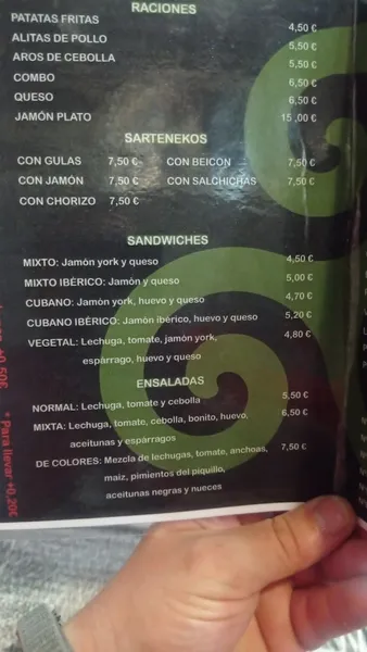 menu 1 of Bar la taberna basurto