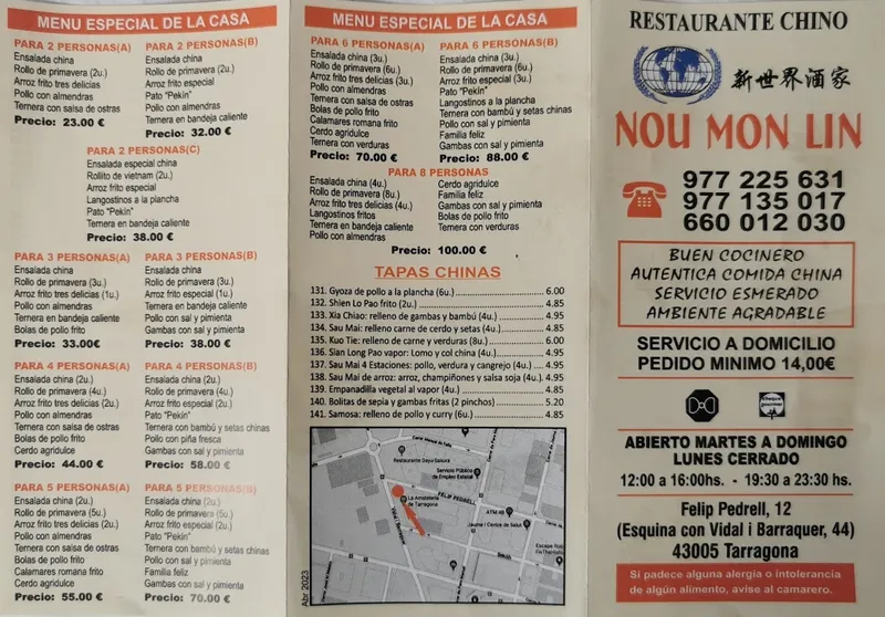 menu 0 of Restaurant Nou Mon Lin