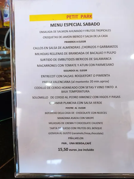 menu 0 of Petit Park