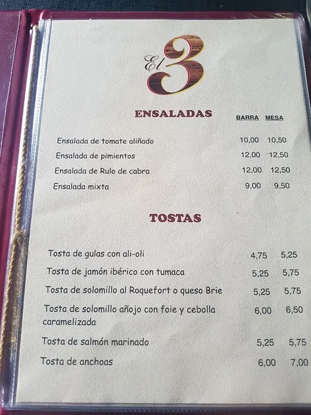 menu 2 of Restaurante El 3
