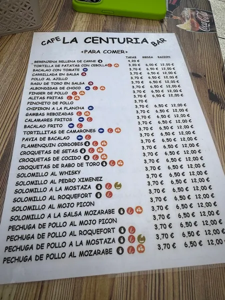 menu 1 of Cafetería la Centuria