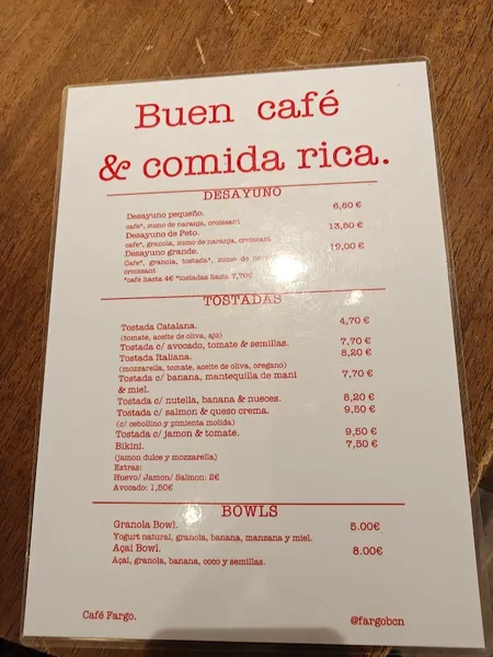 menu 0 of Café Fargo.