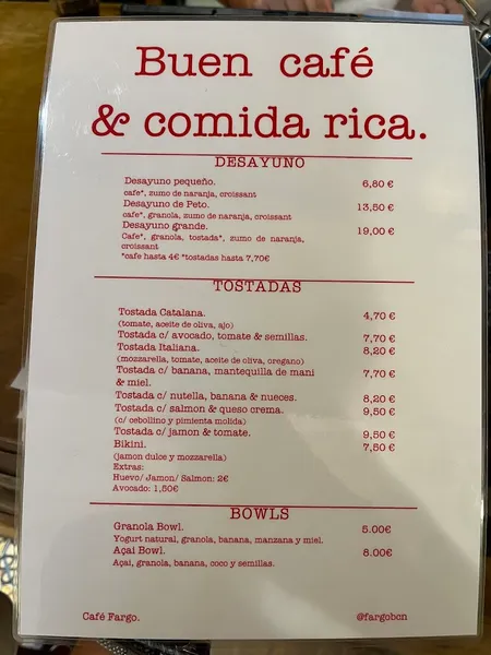 menu 1 of Café Fargo.