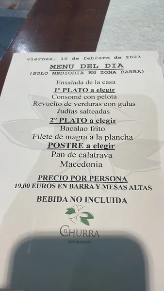 menu 1 of Restaurante El Churra