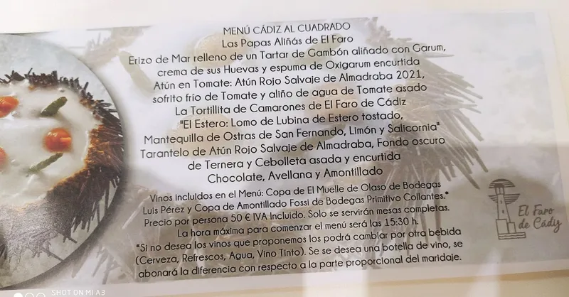 menu 0 of Restaurante El Faro de Cádiz