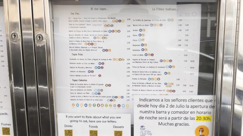 menu 1 of Restaurante El Faro de Cádiz