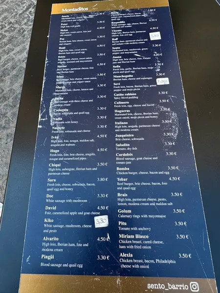 menu 1 of Cervecería Sento Barrio