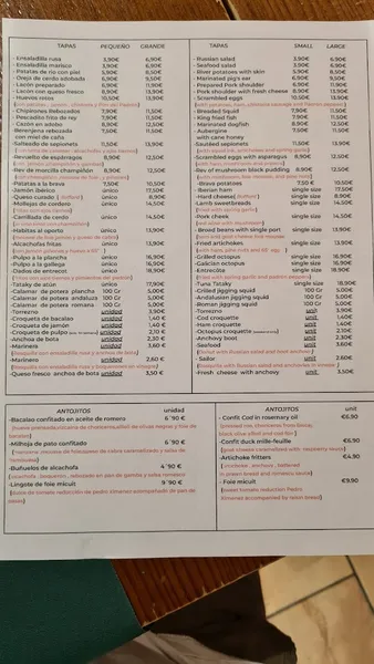 menu 1 of Cervecería Restaurante Victor