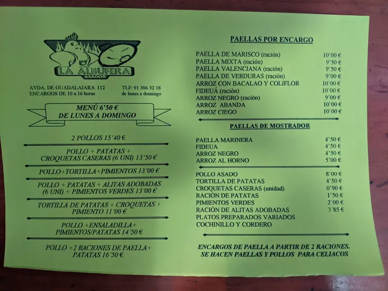 menu 0 of La Albufera. Asador de pollos, comidas para llevar