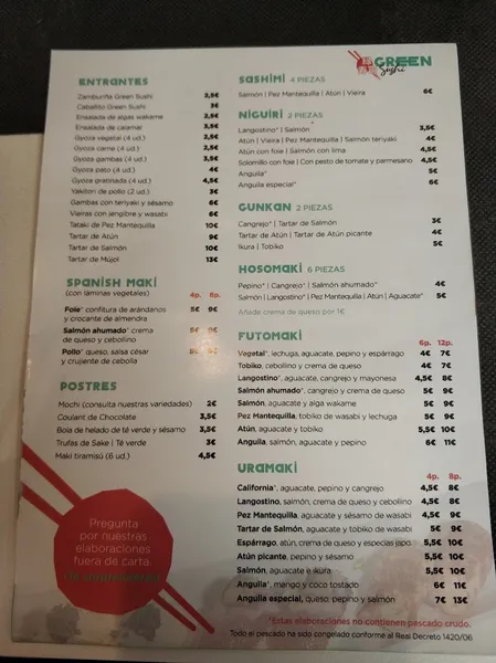menu 1 of Green sushi