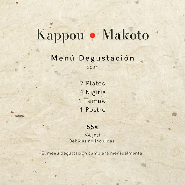 menu 0 of Restaurante Kappou Makoto
