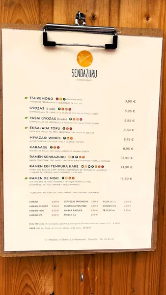 menu 0 of SENBAZURU RAMEN BAR