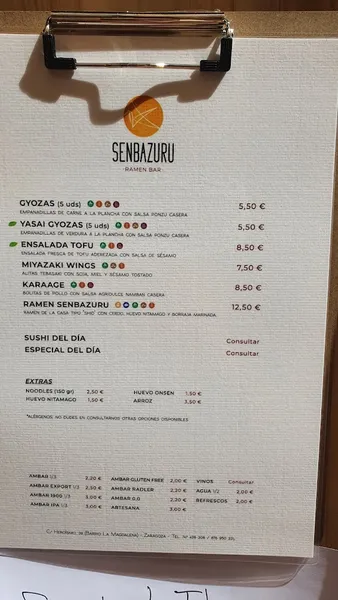 menu 1 of SENBAZURU RAMEN BAR